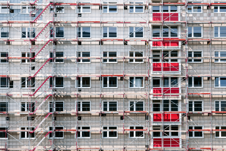 Building with scaffolding.